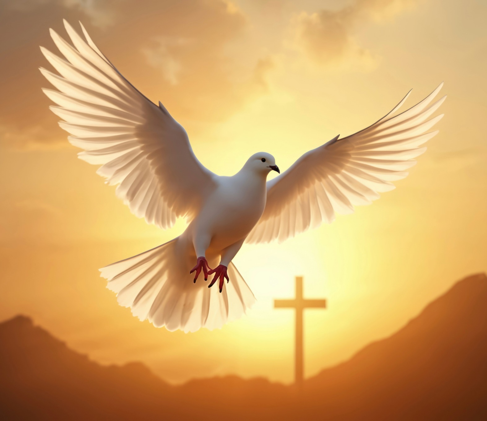 Une colombe stylisée ou une lumière douce descendant sur une communauté rassemblée, symbolisant la présence de l'Esprit de vérité promis par Jésus.